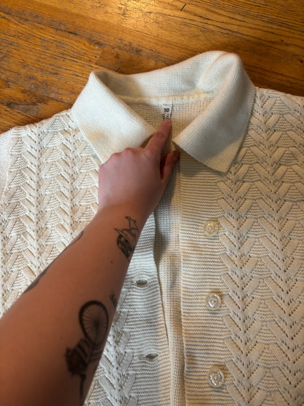 Vintage Cream Button-Front Knit Cardigan - Picture 2 of 3